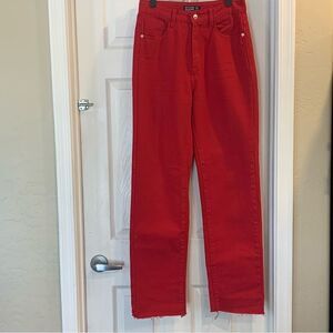 PrettyLittleThing Long Leg Straight Red Jeans Size 6